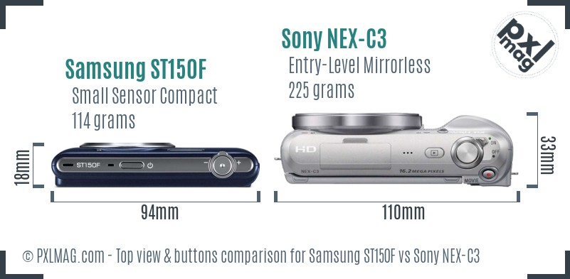 Samsung ST150F vs Sony NEX-C3 top view buttons comparison