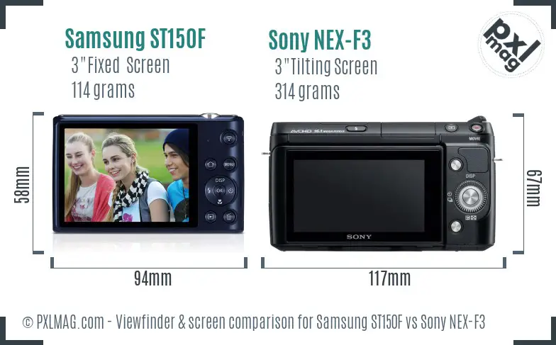 Samsung ST150F vs Sony NEX-F3 Screen and Viewfinder comparison