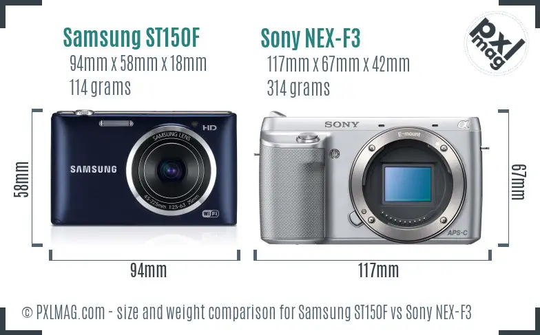 Samsung ST150F vs Sony NEX-F3 size comparison