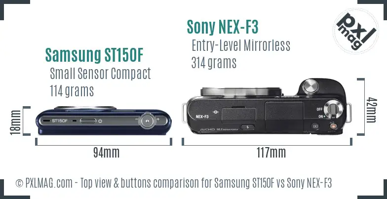 Samsung ST150F vs Sony NEX-F3 top view buttons comparison