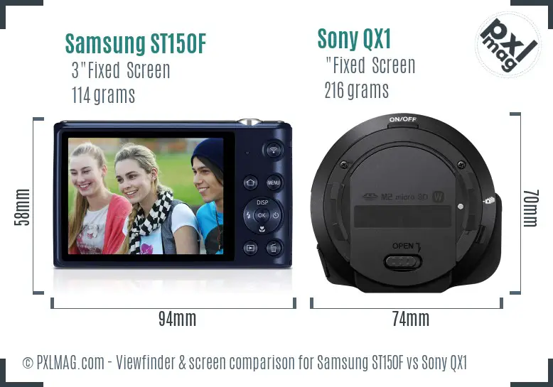 Samsung ST150F vs Sony QX1 Screen and Viewfinder comparison