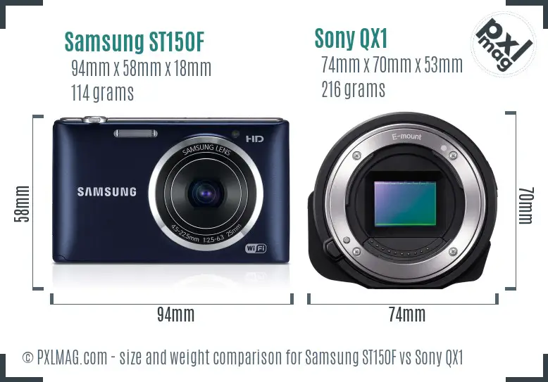 Samsung ST150F vs Sony QX1 size comparison