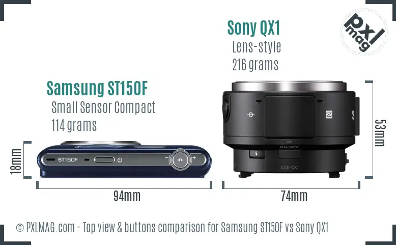 Samsung ST150F vs Sony QX1 top view buttons comparison