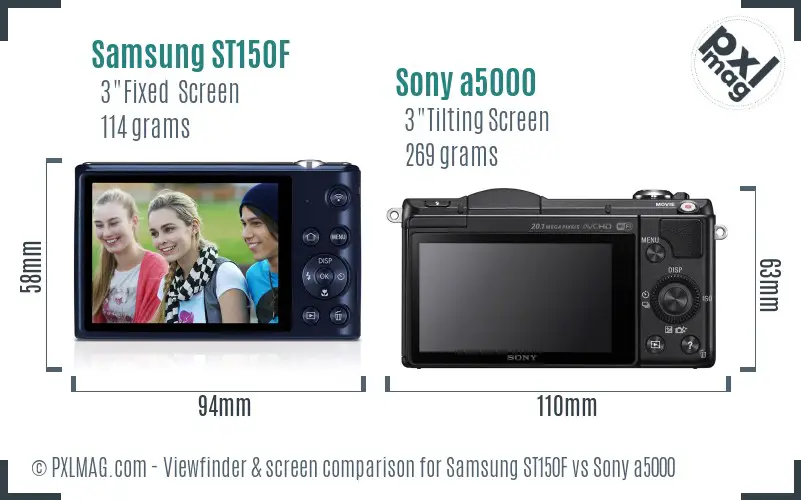 Samsung ST150F vs Sony a5000 Screen and Viewfinder comparison