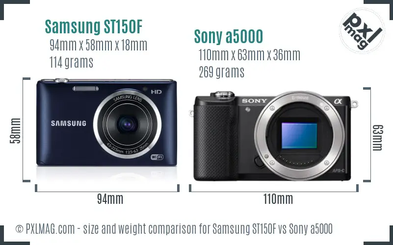 Samsung ST150F vs Sony a5000 size comparison