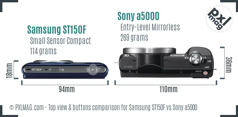 Samsung ST150F vs Sony a5000 top view buttons comparison