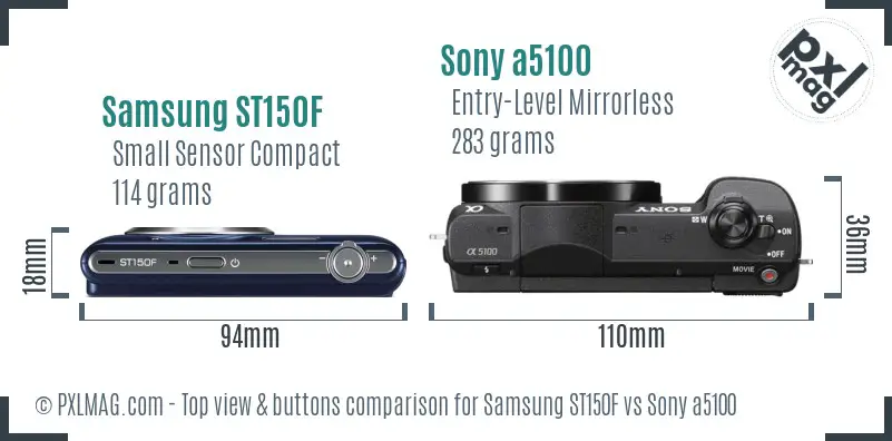 Samsung ST150F vs Sony a5100 top view buttons comparison
