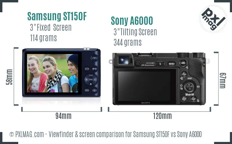 Samsung ST150F vs Sony A6000 Screen and Viewfinder comparison