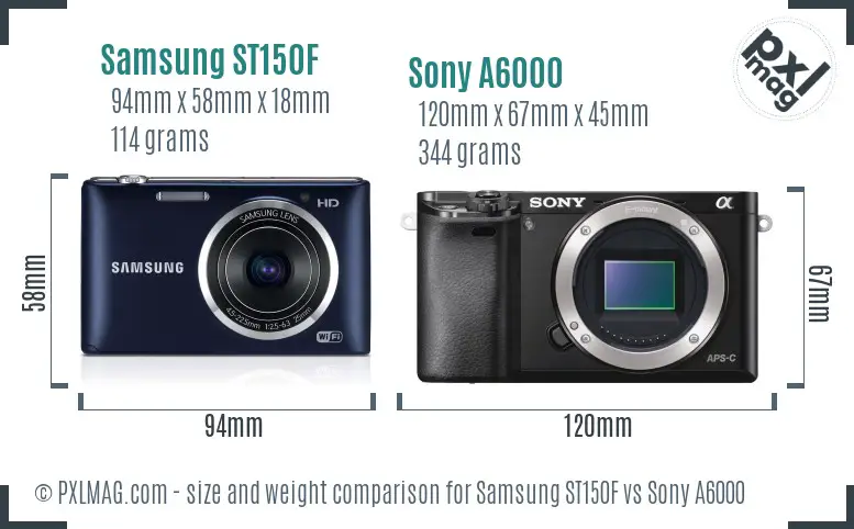 Samsung ST150F vs Sony A6000 size comparison