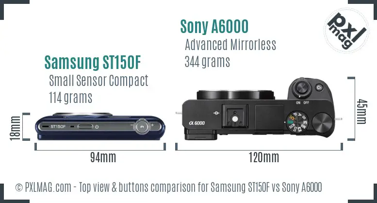 Samsung ST150F vs Sony A6000 top view buttons comparison