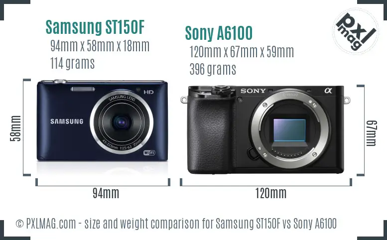 Samsung ST150F vs Sony A6100 size comparison