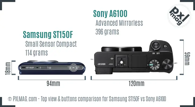 Samsung ST150F vs Sony A6100 top view buttons comparison