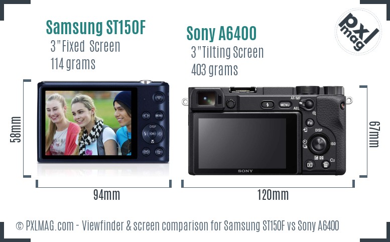 Samsung ST150F vs Sony A6400 Screen and Viewfinder comparison