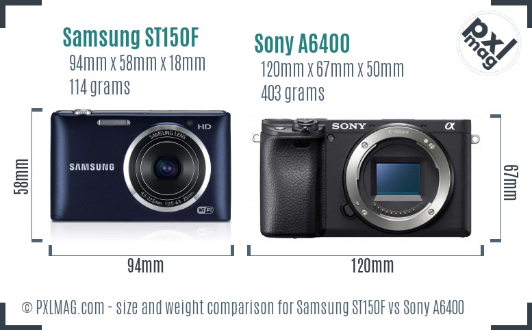 Samsung ST150F vs Sony A6400 size comparison