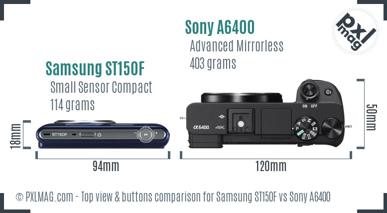 Samsung ST150F vs Sony A6400 top view buttons comparison