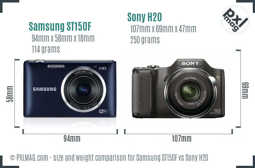 Samsung ST150F vs Sony H20 size comparison
