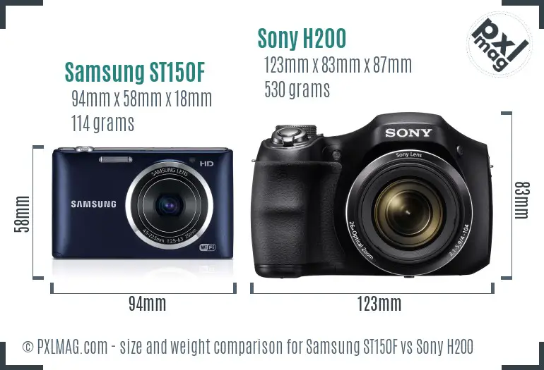 Samsung ST150F vs Sony H200 size comparison