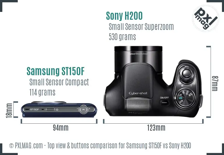 Samsung ST150F vs Sony H200 top view buttons comparison
