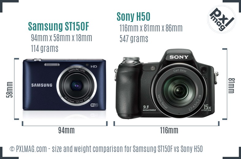 Samsung ST150F vs Sony H50 size comparison