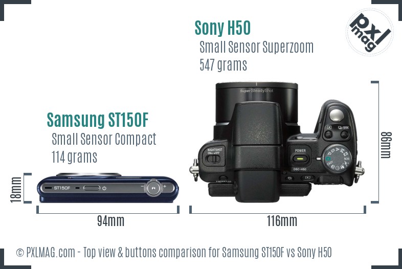 Samsung ST150F vs Sony H50 top view buttons comparison
