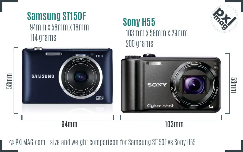 Samsung ST150F vs Sony H55 size comparison