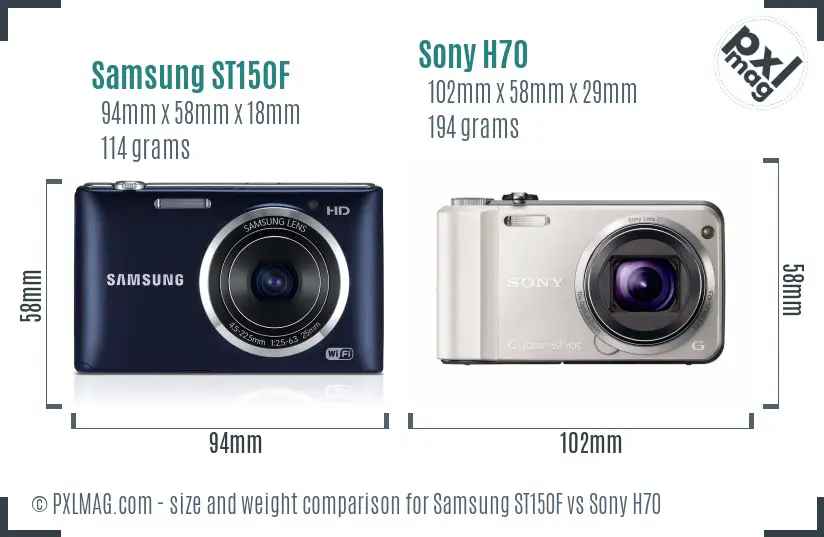 Samsung ST150F vs Sony H70 size comparison