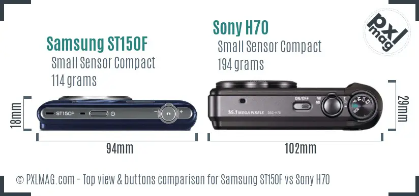 Samsung ST150F vs Sony H70 top view buttons comparison