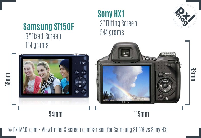 Samsung ST150F vs Sony HX1 Screen and Viewfinder comparison