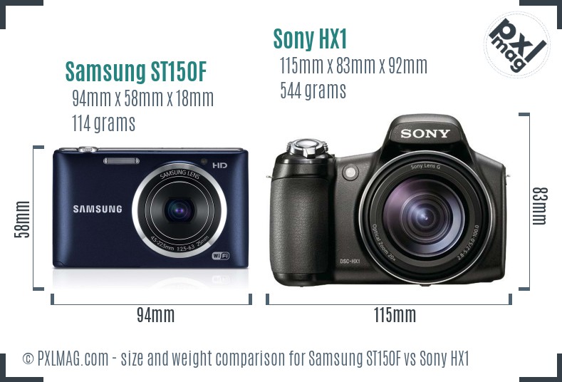 Samsung ST150F vs Sony HX1 size comparison