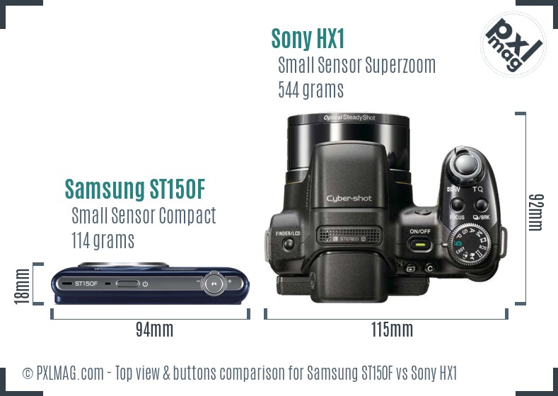 Samsung ST150F vs Sony HX1 top view buttons comparison