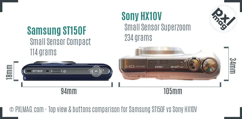Samsung ST150F vs Sony HX10V top view buttons comparison Samsung ST150F vs Sony HX10V top view buttons comparison