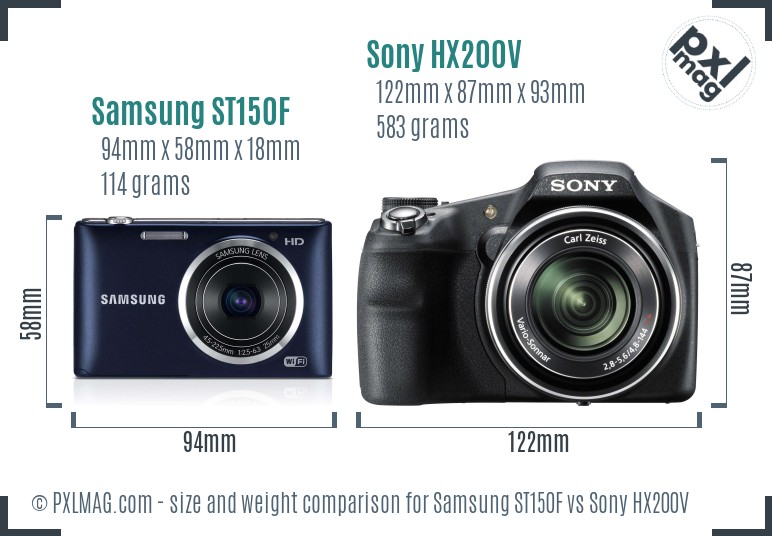 Samsung ST150F vs Sony HX200V size comparison