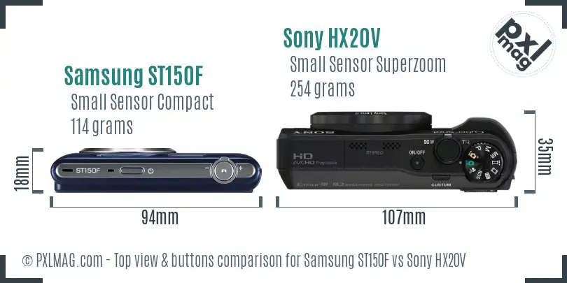 Samsung ST150F vs Sony HX20V top view buttons comparison Samsung ST150F vs Sony HX20V top view buttons comparison
