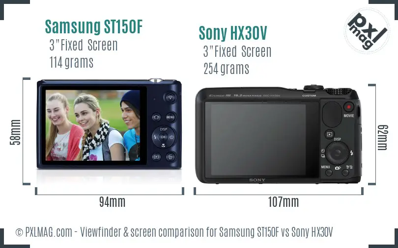 Samsung ST150F vs Sony HX30V Screen and Viewfinder comparison