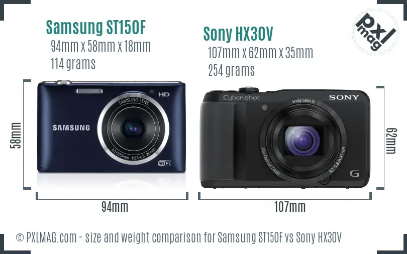 Samsung ST150F vs Sony HX30V size comparison