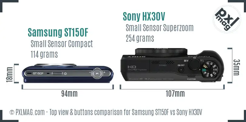 Samsung ST150F vs Sony HX30V top view buttons comparison