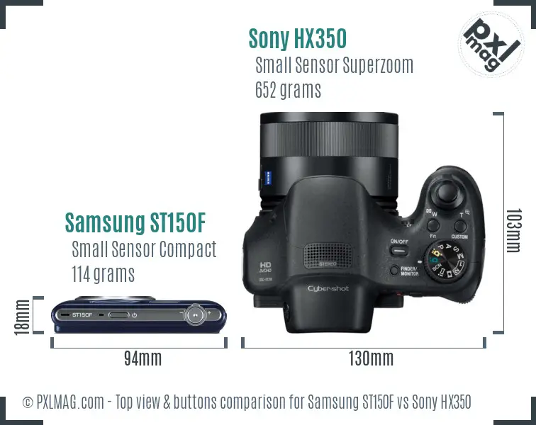 Samsung ST150F vs Sony HX350 top view buttons comparison