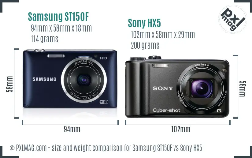 Samsung ST150F vs Sony HX5 size comparison