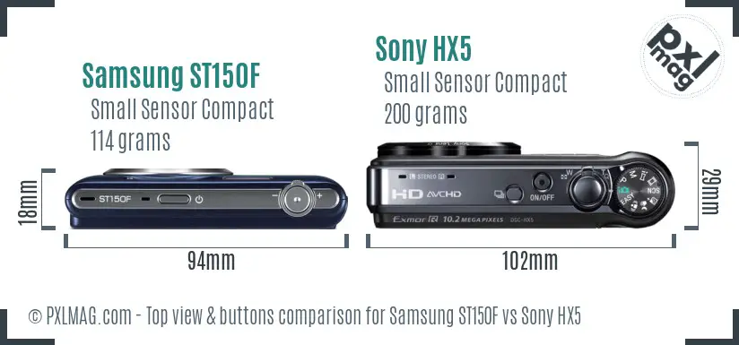 Samsung ST150F vs Sony HX5 top view buttons comparison