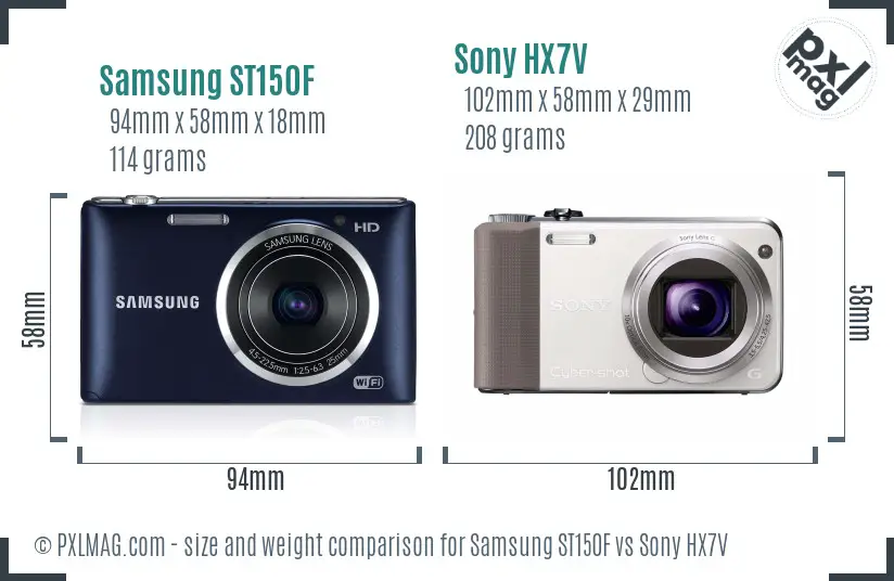 Samsung ST150F vs Sony HX7V size comparison