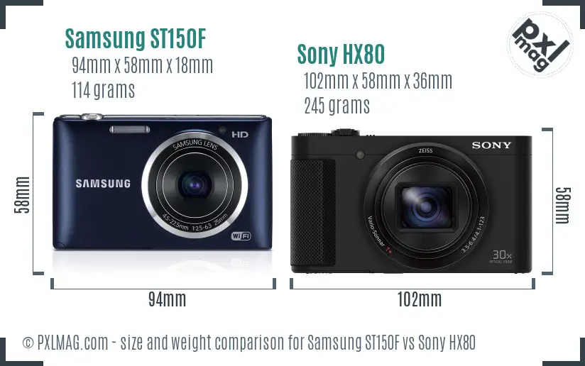 Samsung ST150F vs Sony HX80 size comparison Samsung ST150F vs Sony HX80 size comparison