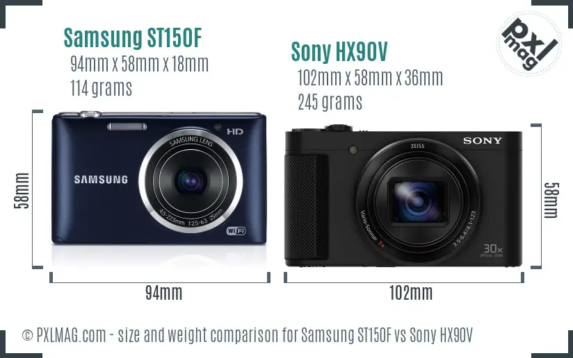 Samsung ST150F vs Sony HX90V size comparison