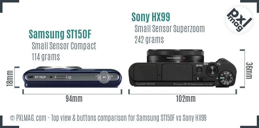 Samsung ST150F vs Sony HX99 top view buttons comparison Samsung ST150F vs Sony HX99 top view buttons comparison