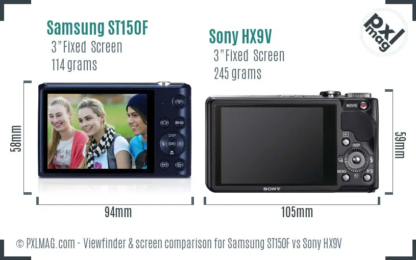 Samsung ST150F vs Sony HX9V Screen and Viewfinder comparison