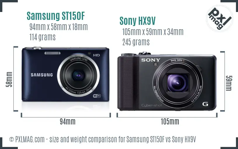 Samsung ST150F vs Sony HX9V size comparison