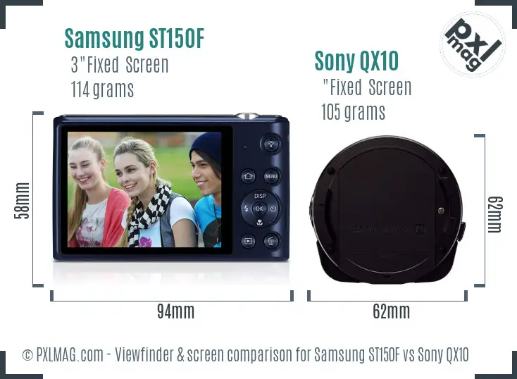 Samsung ST150F vs Sony QX10 Screen and Viewfinder comparison