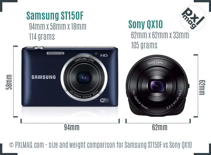 Samsung ST150F vs Sony QX10 size comparison