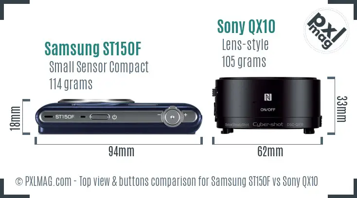 Samsung ST150F vs Sony QX10 top view buttons comparison