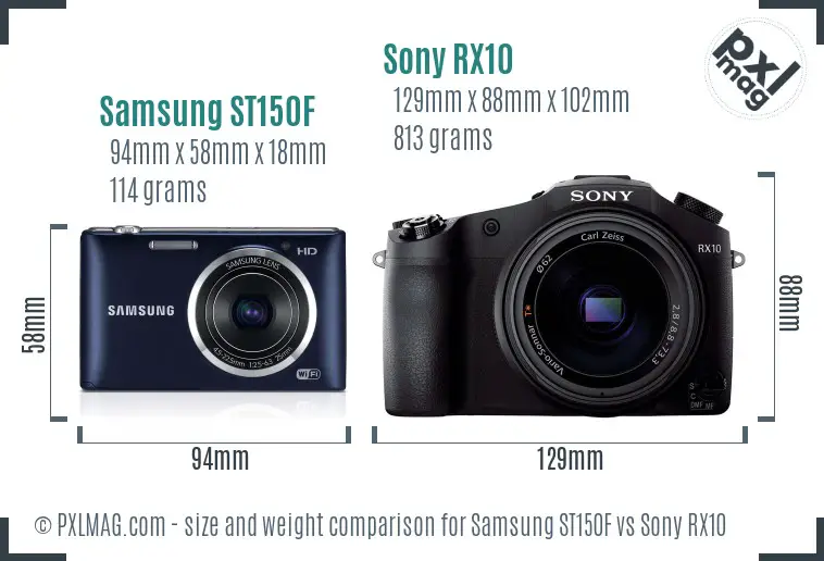 Samsung ST150F vs Sony RX10 size comparison