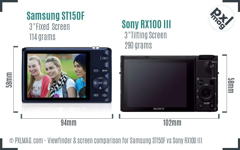 Samsung ST150F vs Sony RX100 III Screen and Viewfinder comparison